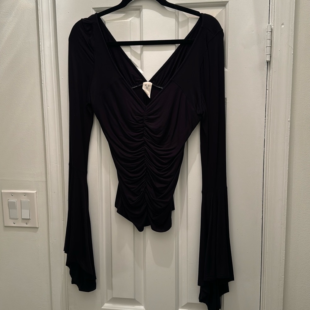 Free People Black Ruched Long Sleep Top